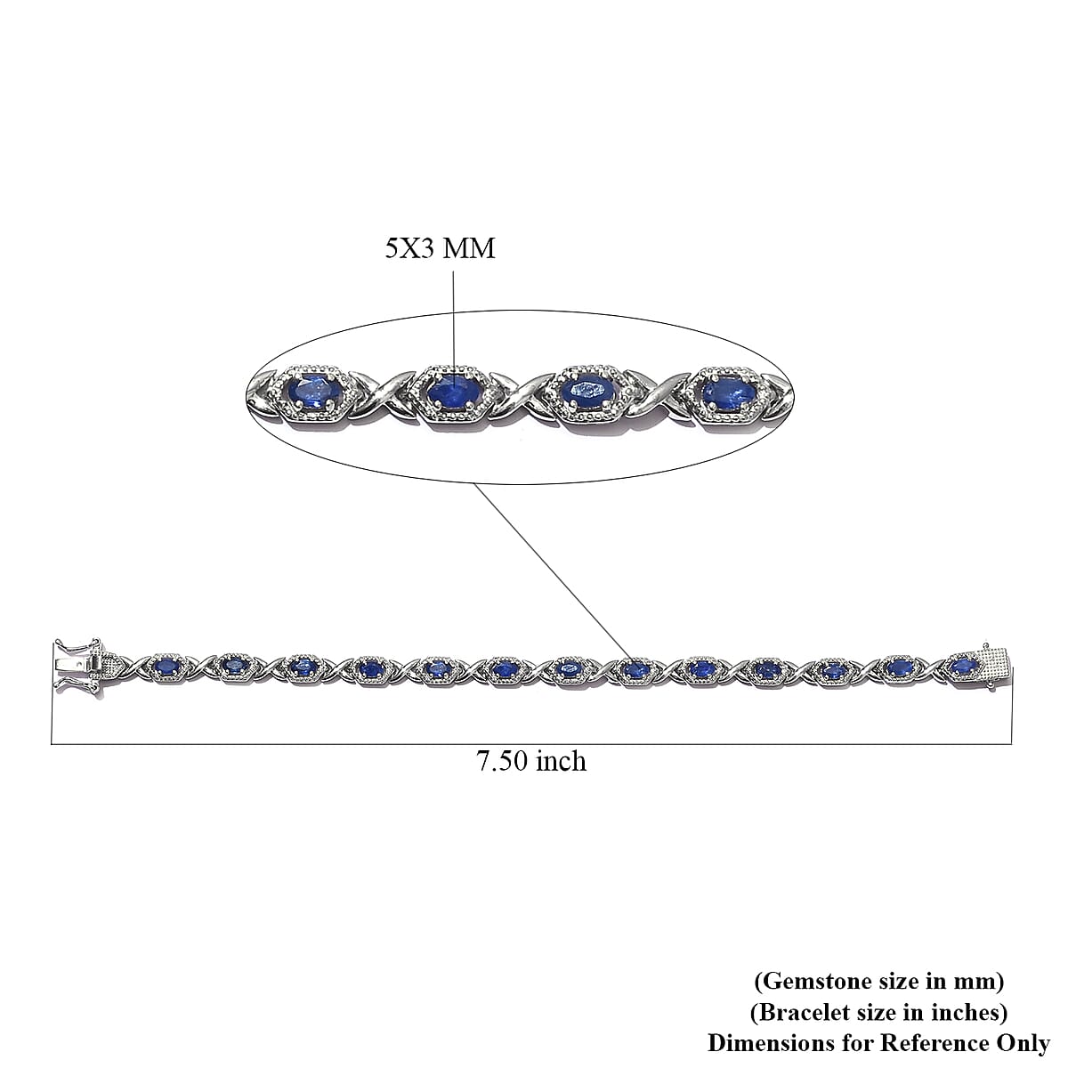 Blue Sapphire Bracelet in Platinum Over Sterling Silver (7.25 In) 14 Grams 3.75 ctw image number 4