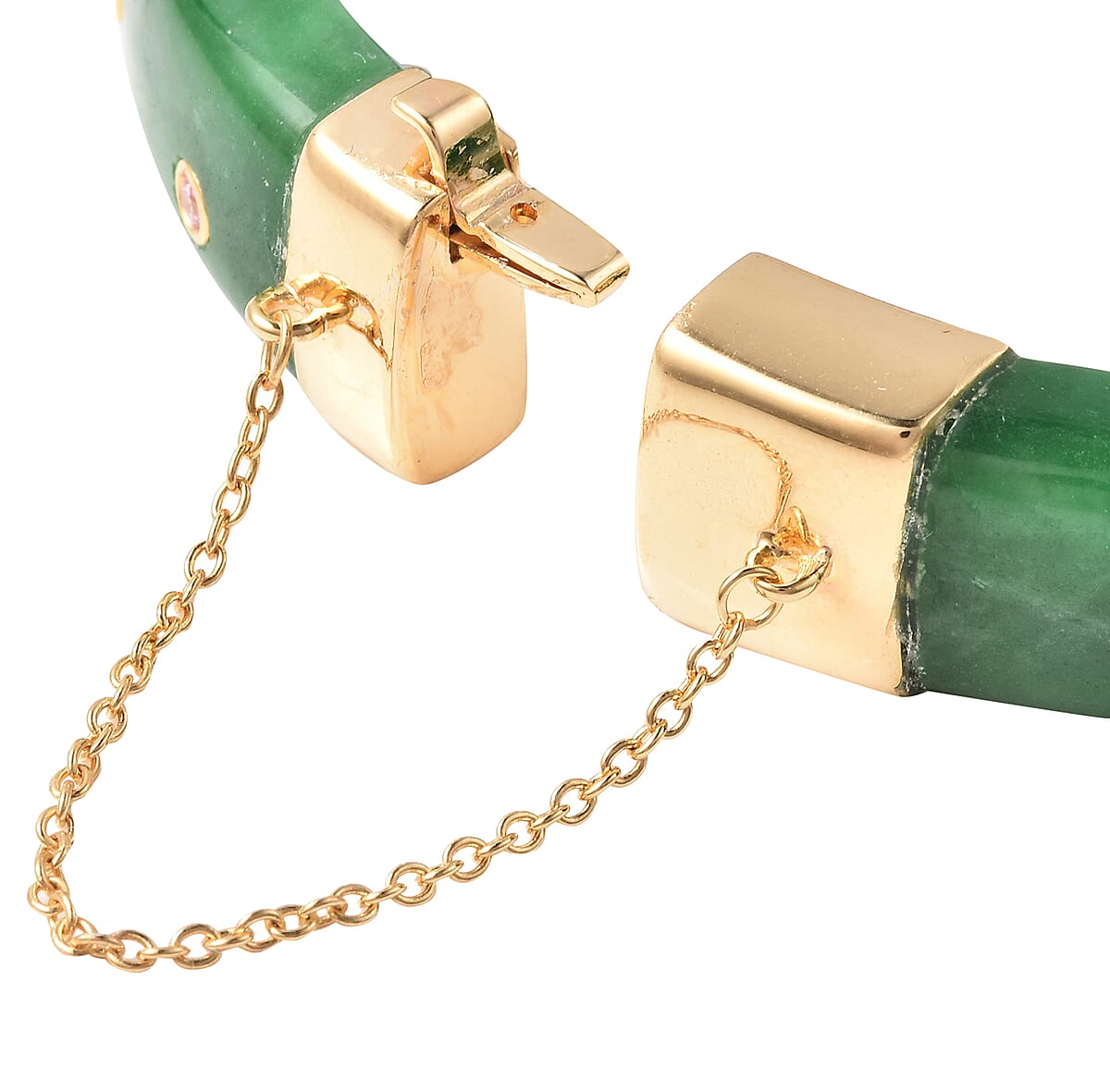 Green Jade Bangle Bracelet in 14K Yellow Gold Over Sterling Silver (7.25 in) Made with Finest Multi Color CZ 13.20 Grams 191.00 ctw image number 5
