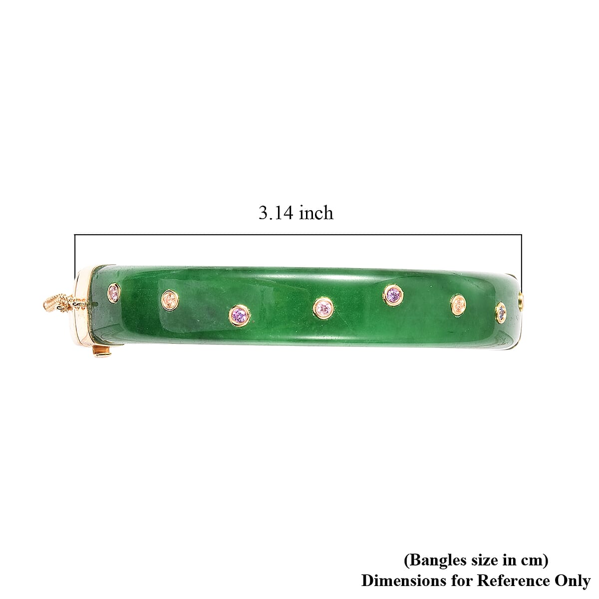 Green Jade Bangle Bracelet in 14K Yellow Gold Over Sterling Silver (7.25 in) Made with Finest Multi Color CZ 13.20 Grams 191.00 ctw image number 6