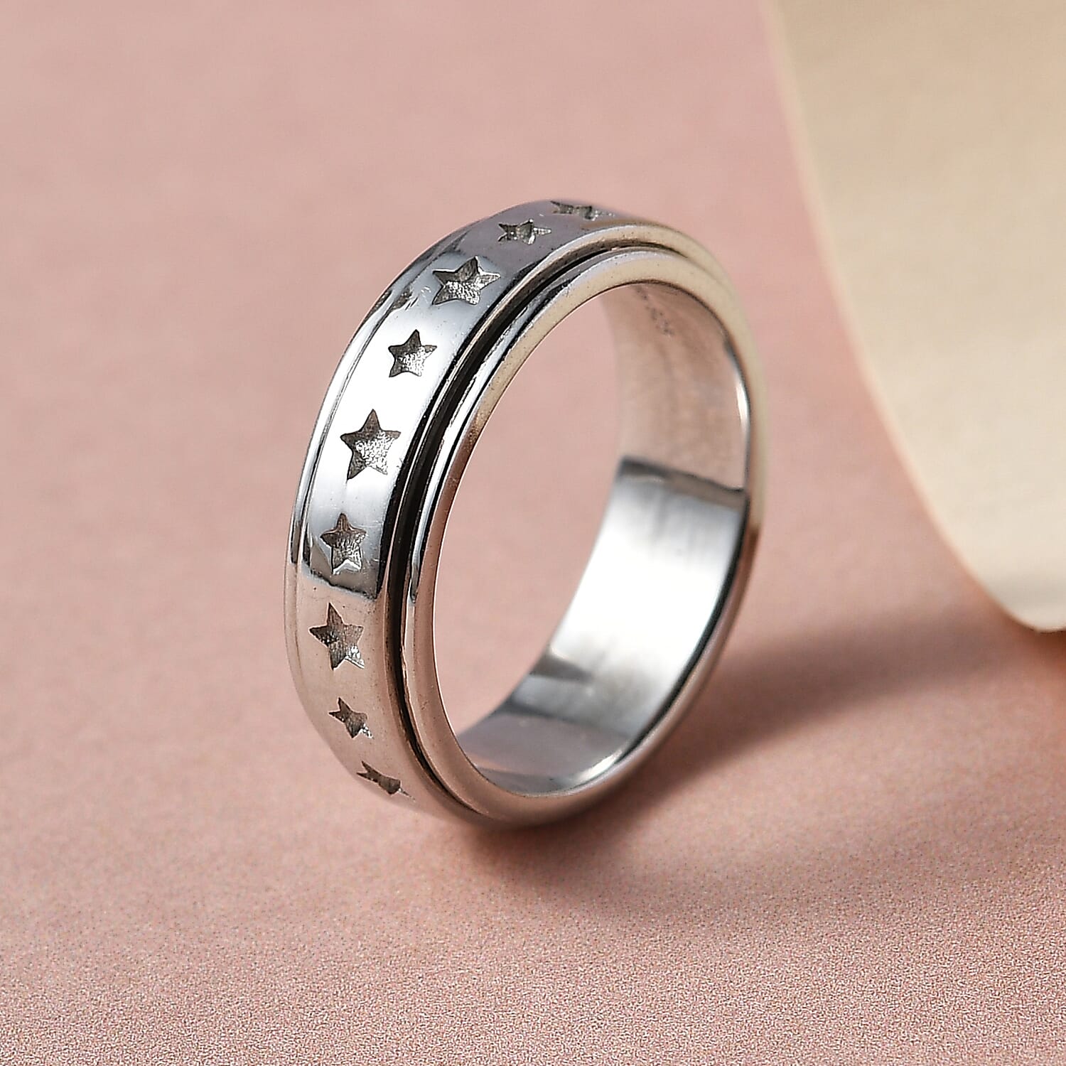 Sterling Silver Star Spinner Ring, Anxiety Ring for Women, Fidget Rings for Anxiety for Women, Promise Rings (4.60 g) (Size 5.00)