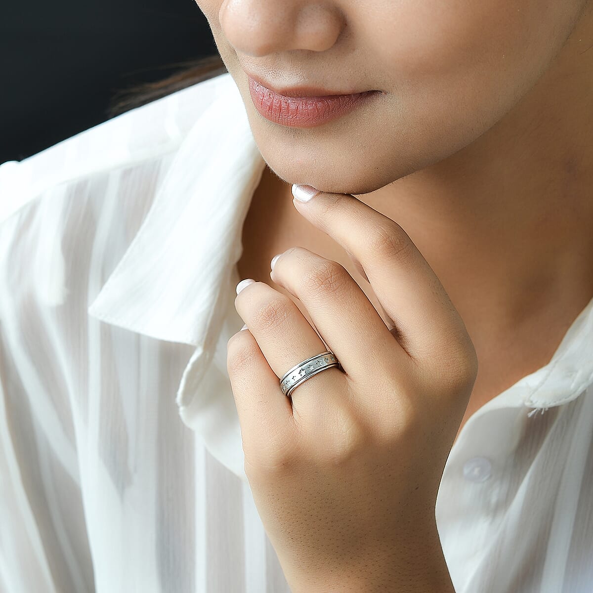 Sterling Silver Star Spinner Ring, Anxiety Ring for Women, Fidget Rings for Anxiety for Women, Promise Rings (4.60 g) (Size 7.00) image number 1