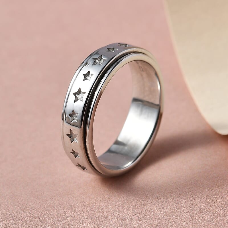 Sterling Silver Star Spinner Ring, Anxiety Ring for Women, Fidget Rings for Anxiety for Women, Promise Rings (4.60 g) (Size 7.00)
