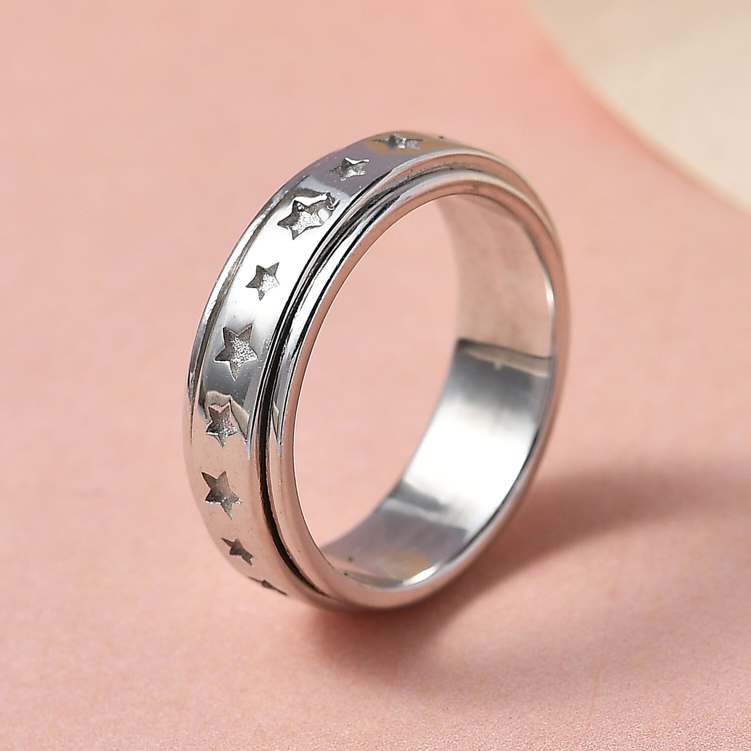 Sterling Silver Star Spinner Ring, Anxiety Ring for Women, Fidget Rings for Anxiety for Women, Promise Rings (4.60 g) (Size 7.00)