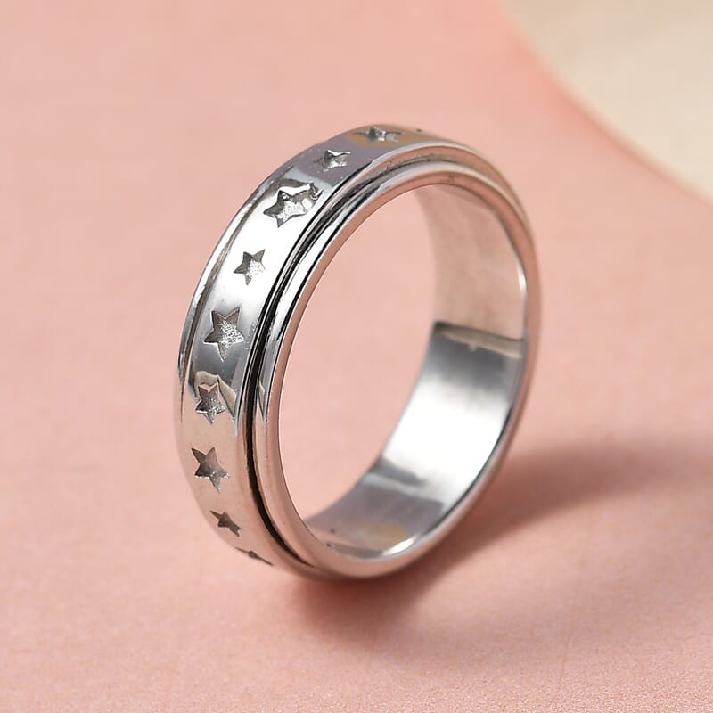 Sterling Silver Star Spinner Ring, Anxiety Ring for Women, Fidget Rings for Anxiety for Women, Promise Rings (4.60 g) (Size 7.00)
