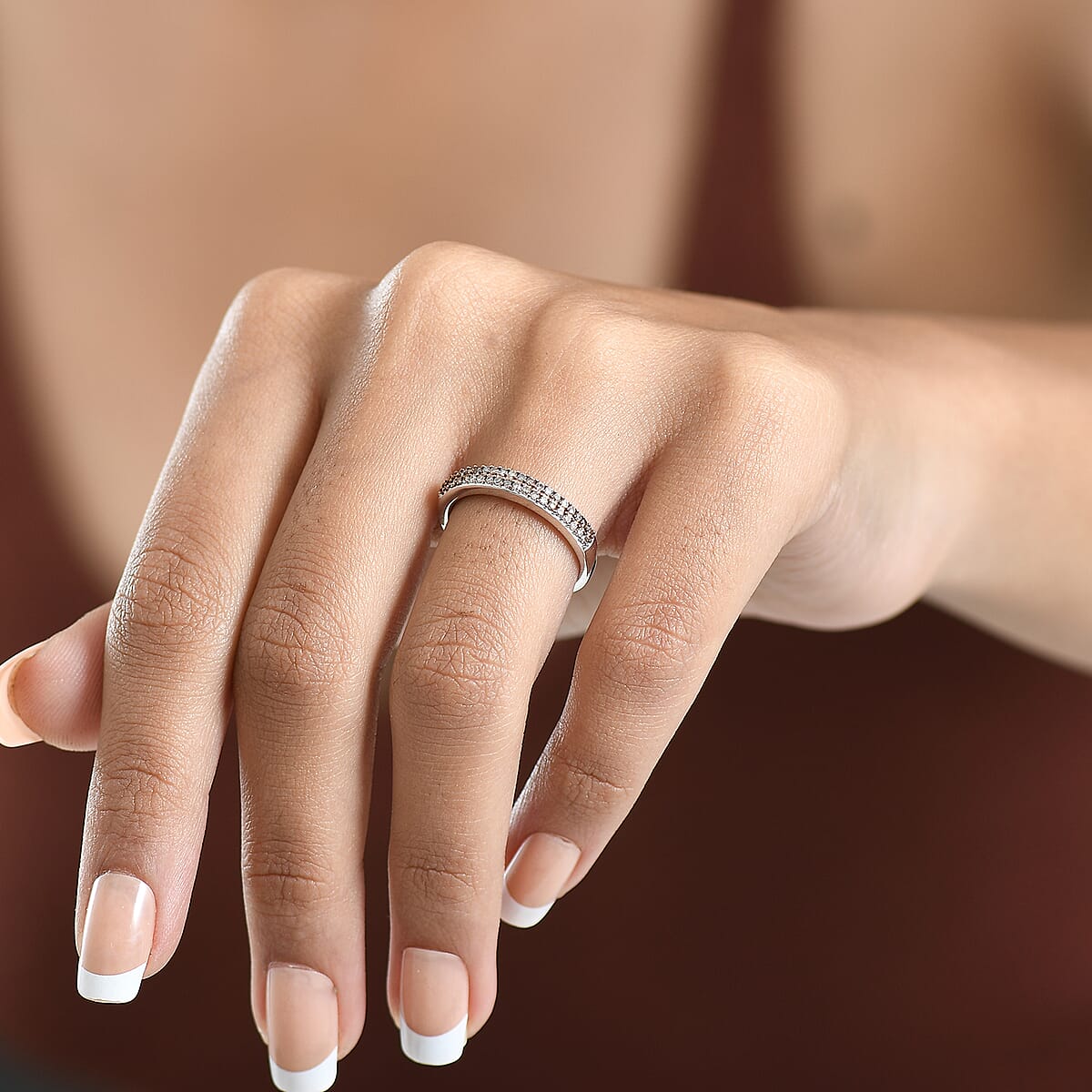 Doorbuster D'Joy Natural Champagne Diamond 0.25 ctw Ring in Rhodium & Platinum Over Sterling Silver (Size 10.0)  image number 2