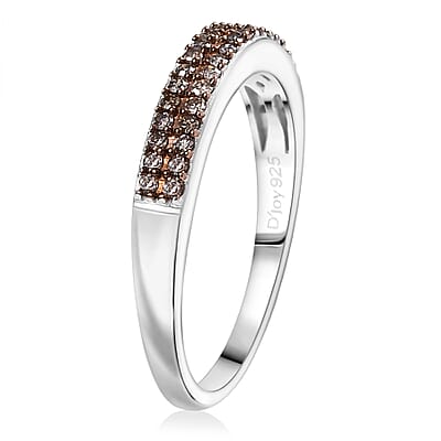 D'Joy Natural Champagne Diamond Double Row Band Ring in Rhodium Over Sterling Silver 0.24 ctw (Size 10.0)