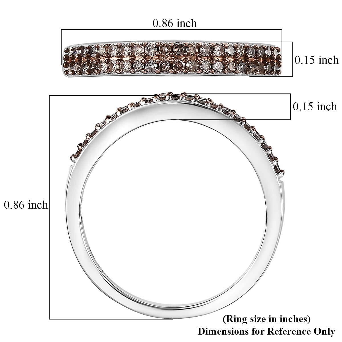 Doorbuster D'Joy Natural Champagne Diamond 0.25 ctw Ring in Rhodium & Platinum Over Sterling Silver (Size 10.0)  image number 5