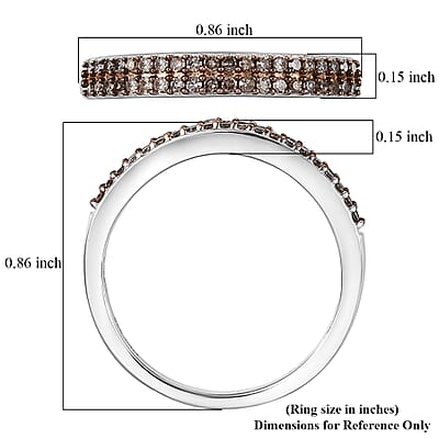 D'Joy Natural Champagne Diamond 0.25 ctw Double Row Band Ring in Platinum Over Sterling Silver (Size 7.0)