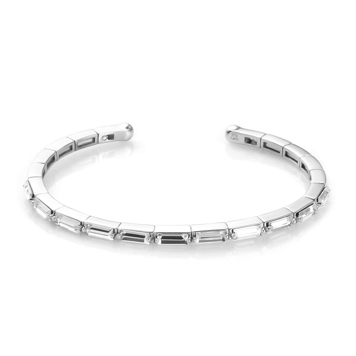 White Crystal Cuff Bracelet (7.25 in) in Platinum Bond image number 0