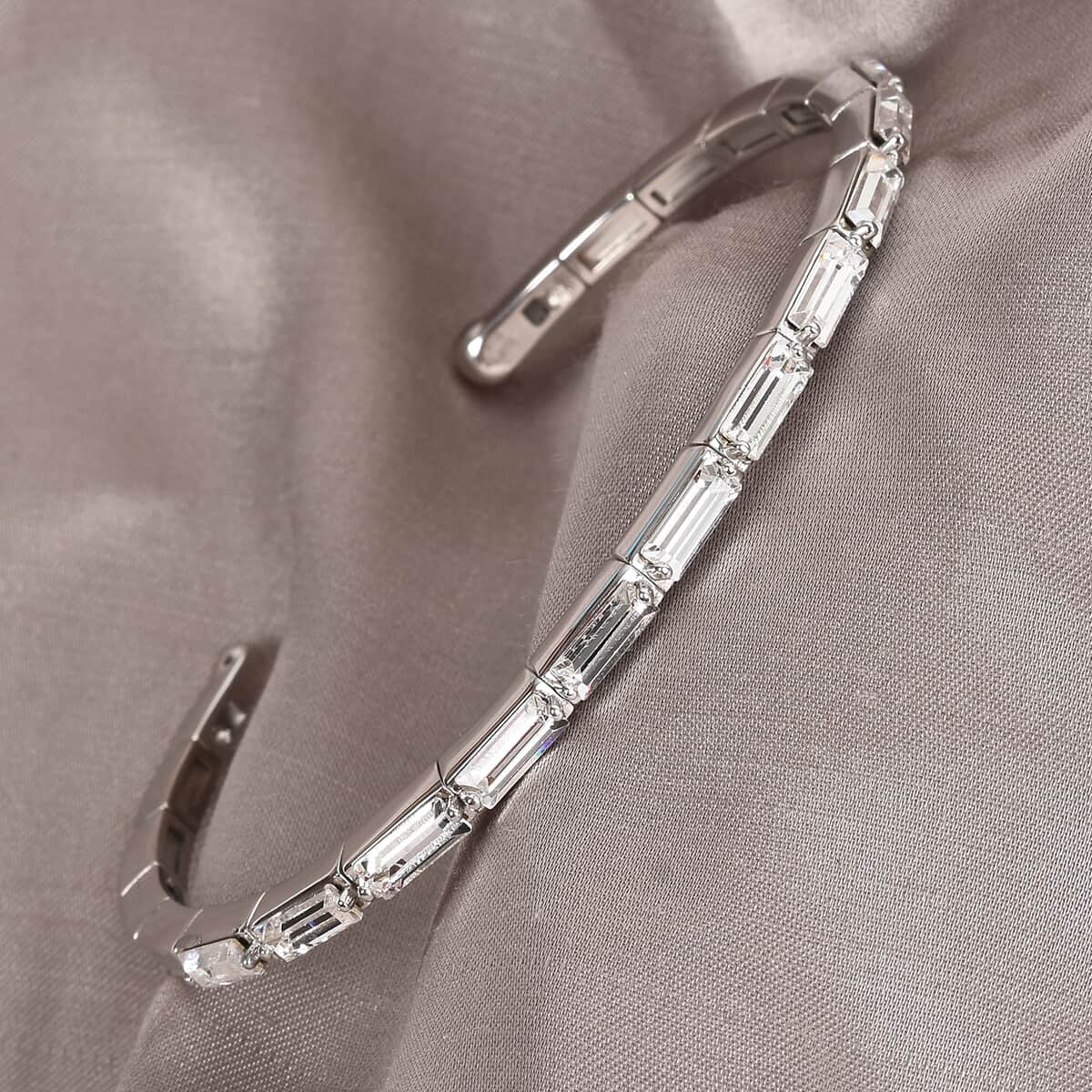 White Crystal Cuff Bracelet (7.25 in) in Platinum Bond image number 1
