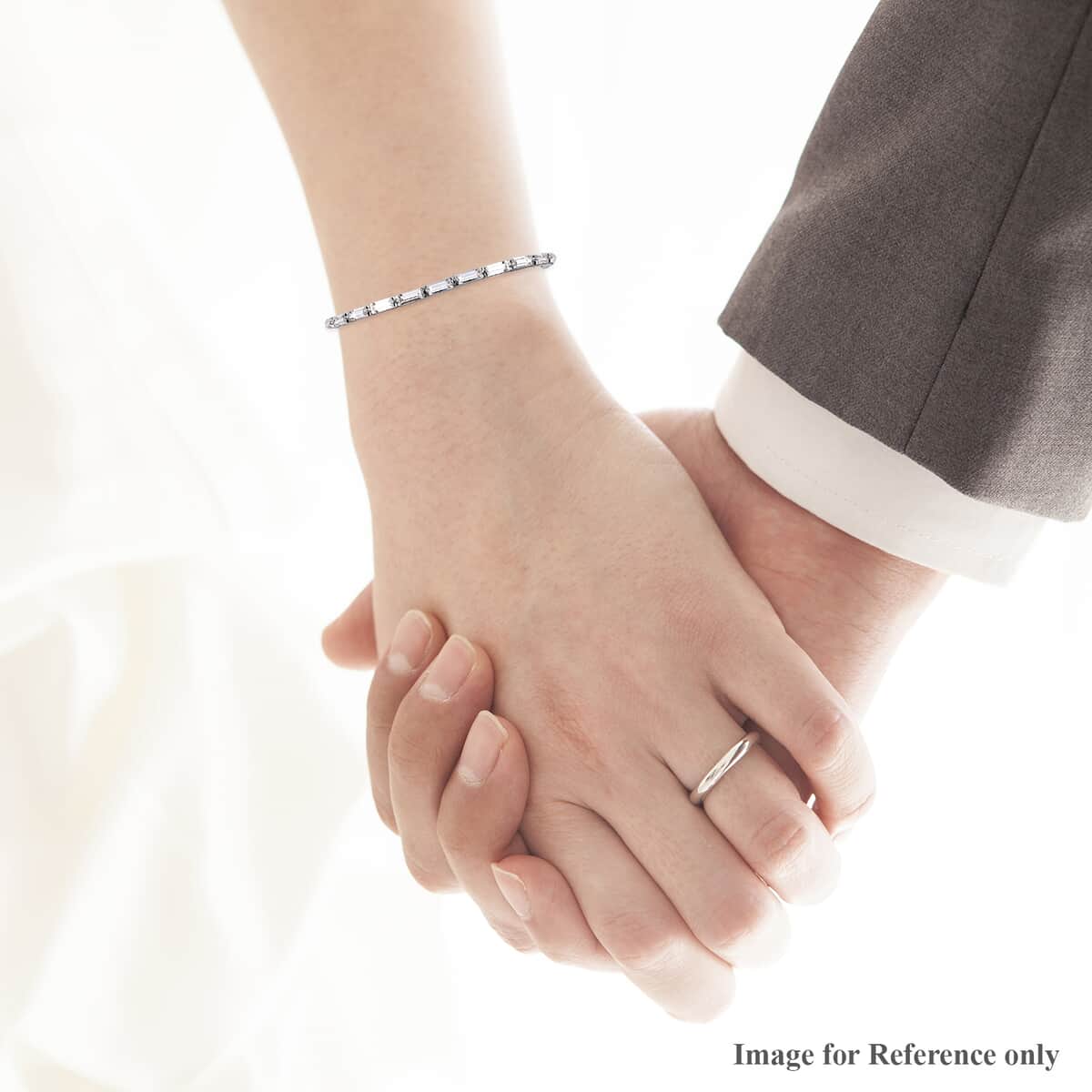 White Crystal Cuff Bracelet (7.25 in) in Platinum Bond image number 2