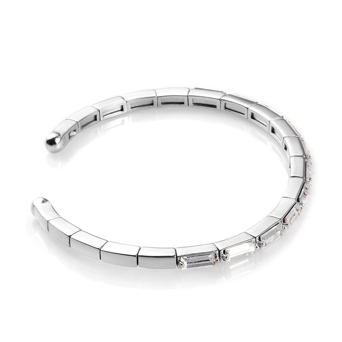 White Crystal Cuff Bracelet (7.25 in) in Platinum Bond image number 3