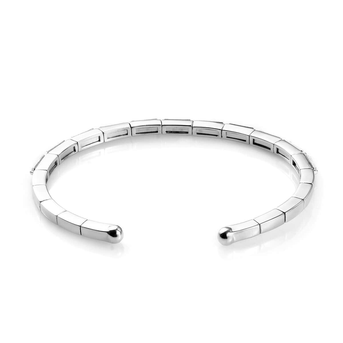 White Crystal Cuff Bracelet (7.25 in) in Platinum Bond image number 4