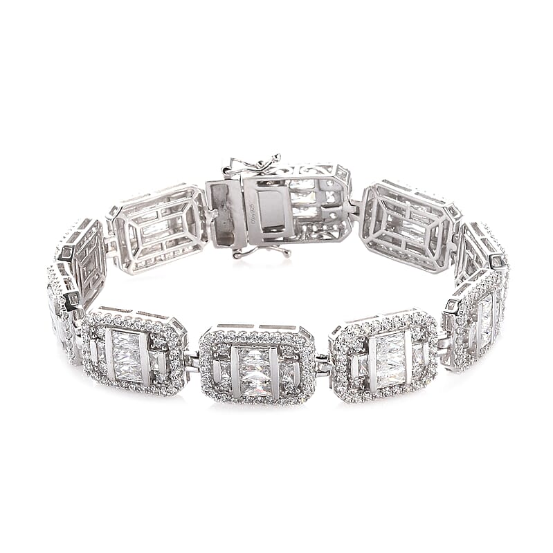 Lustro Stella Made with Finest CZ Bracelet in Platinum Over Sterling Silver (7.25 In) 23.40 ctw
