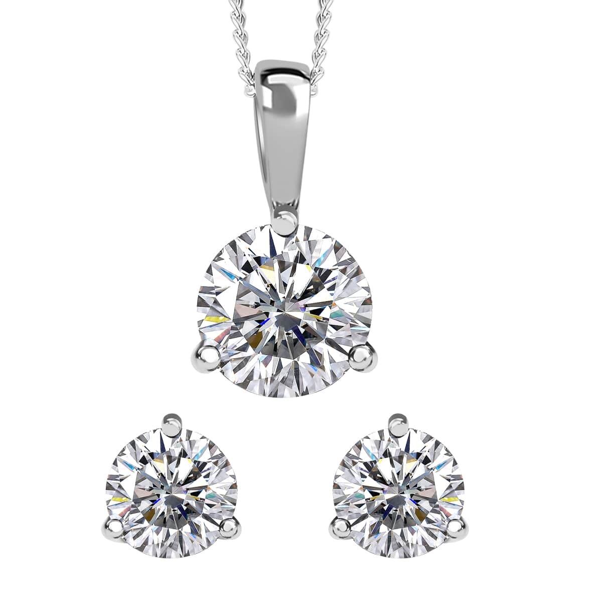 Moissanite VS EF Stud Earrings and Pendant Necklace 18 Inches in Sterling Silver 1.80 ctw image number 0