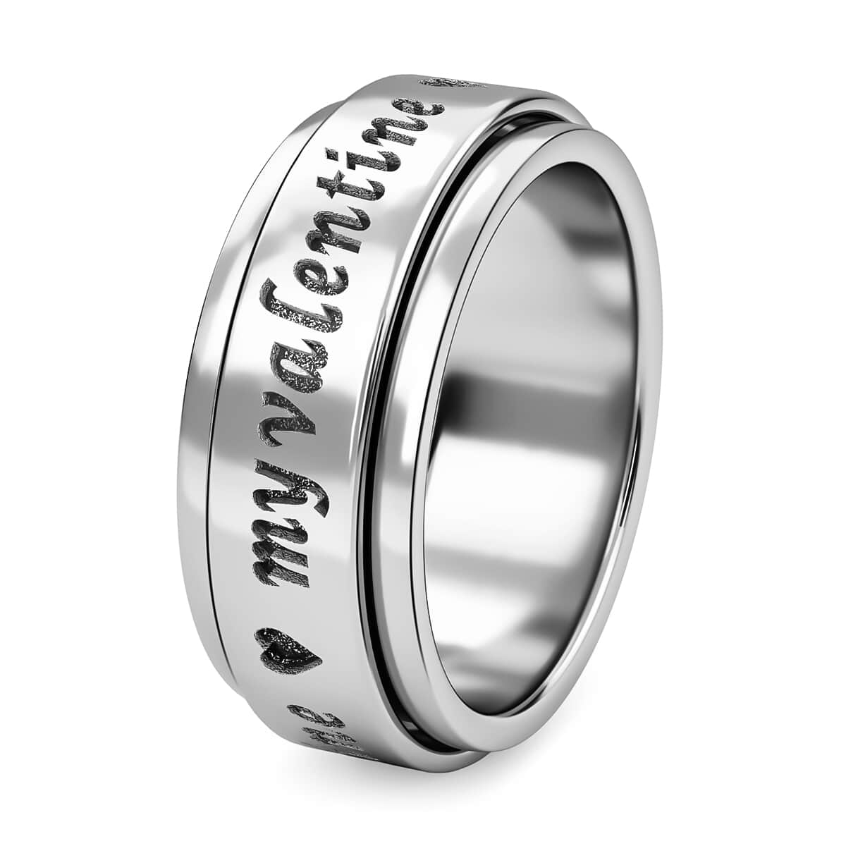 Platinum Over Sterling Silver My Valentine Spinner Ring, Fidget Rings for Anxiety, Stress Relieving Anxiety Ring Band, Promise Rings 6.20 g (Size 10.0) image number 5