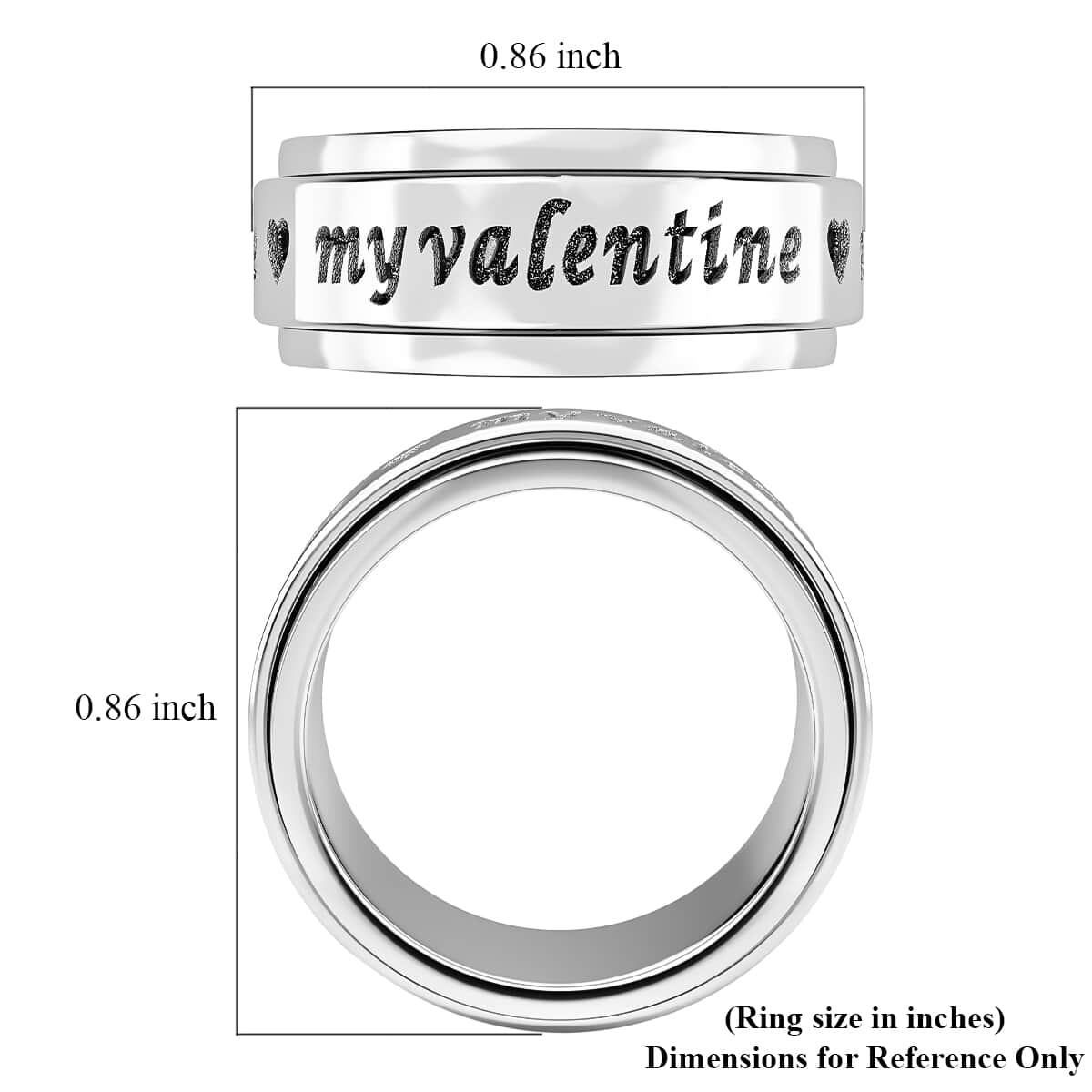 Platinum Over Sterling Silver My Valentine Spinner Ring, Fidget Rings for Anxiety, Stress Relieving Anxiety Ring Band, Promise Rings 6.20 g (Size 10.0) image number 6