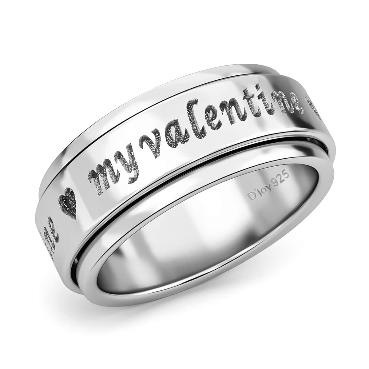 Platinum Over Sterling Silver My Valentine Spinner Ring, Anxiety Ring for Women, Fidget Rings for Anxiety for Women, Stress Relieving Anxiety Ring, Promise Rings (Size 9.0) (6.20 g) image number 0