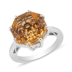 Brazilian Citrine Solitaire Ring in Platinum Over Sterling Silver (Size 7.0) 6.60 ctw