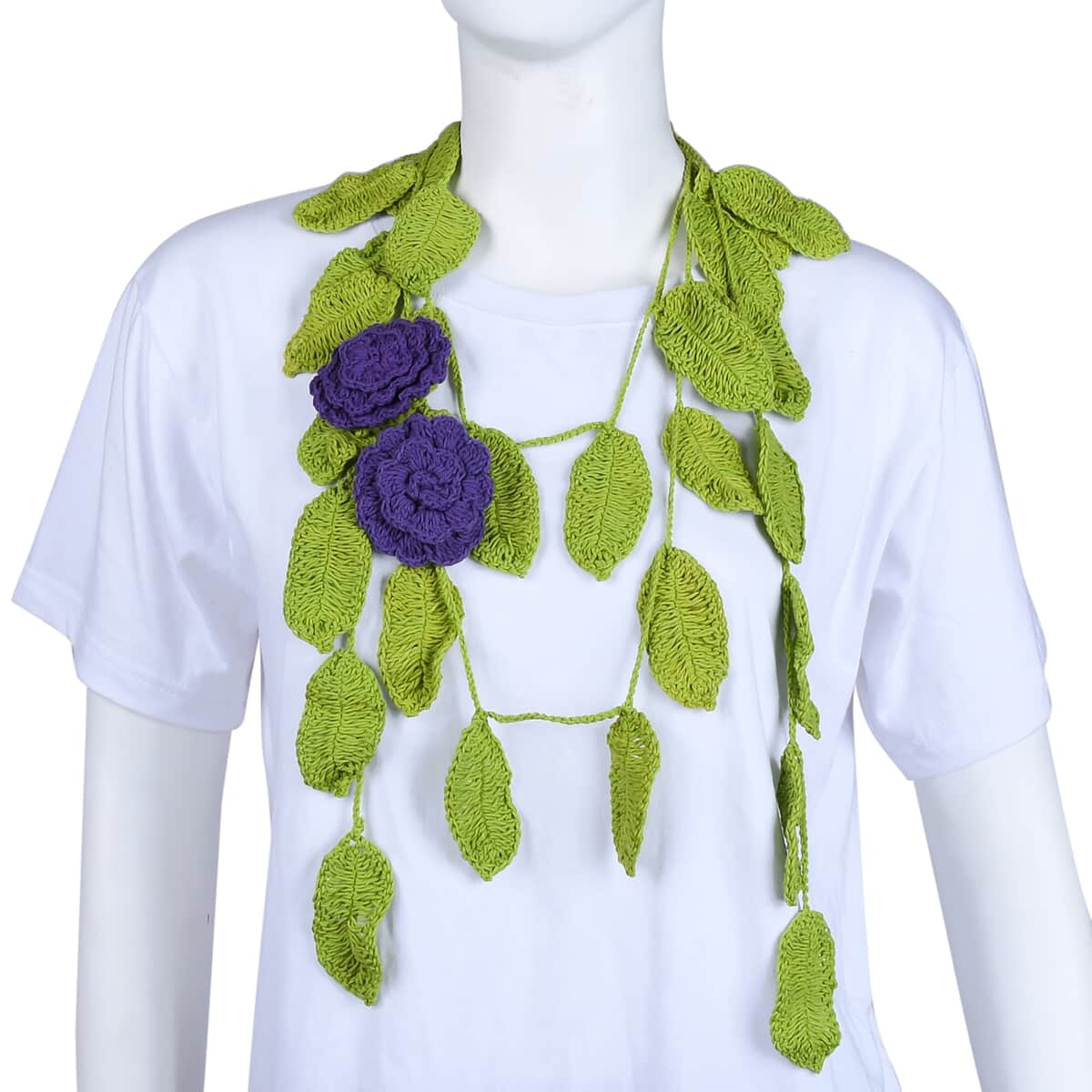 Passage 100% Cotton Crochet Purple Double Rose Vine Scarf image number 0