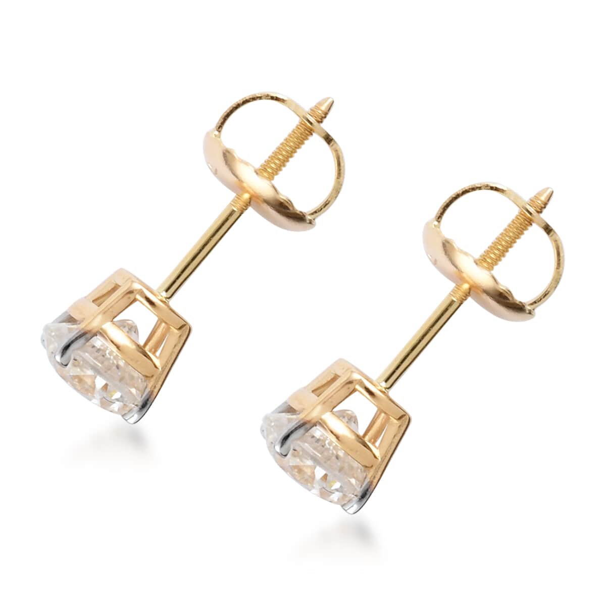 NY Closeout 14K Yellow Gold G-H I2 Diamond Solitaire Stud Earrings 1.00 ctw image number 2