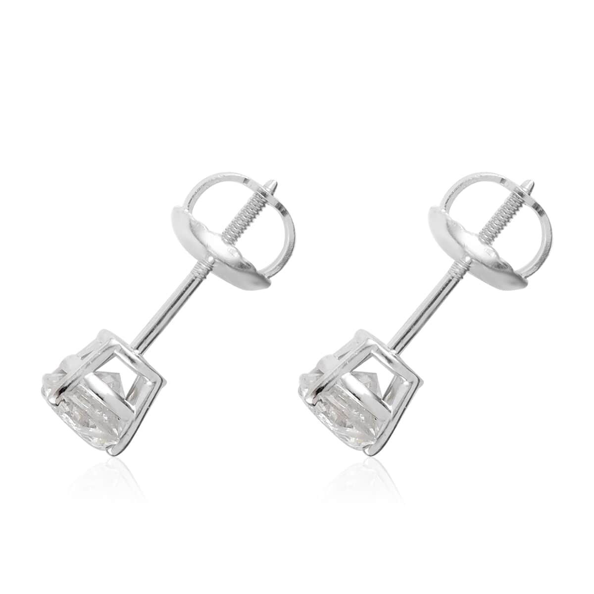 NY Closeout 14K White Gold G-H I2 Diamond Solitaire Stud Earrings 1.00 ctw image number 2