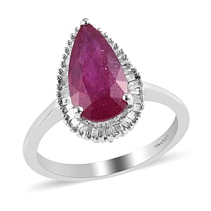 AAA Niassa Ruby and Diamond 2.85 ctw Halo Ring in Platinum Over Sterling Silver (Size 11.0)
