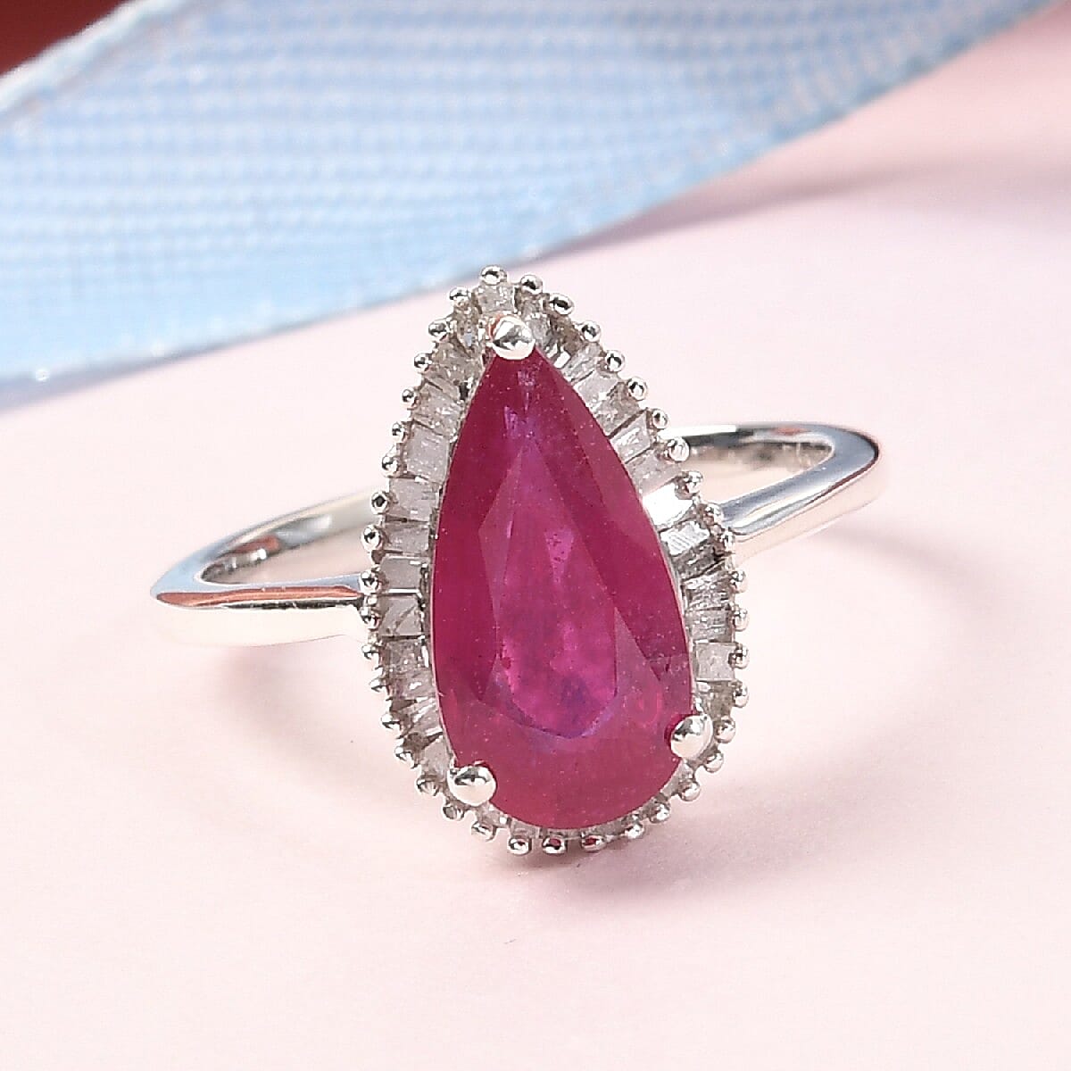 AAA Niassa Ruby and Diamond 2.85 ctw Halo Ring in Platinum Over Sterling Silver (Size 11.0) image number 1