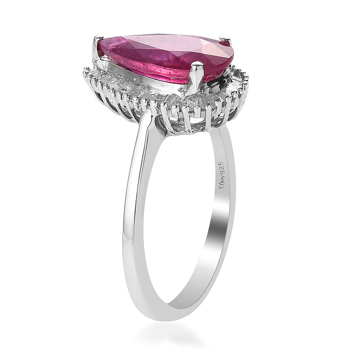 AAA Niassa Ruby and Diamond 2.85 ctw Halo Ring in Platinum Over Sterling Silver (Size 11.0) image number 3