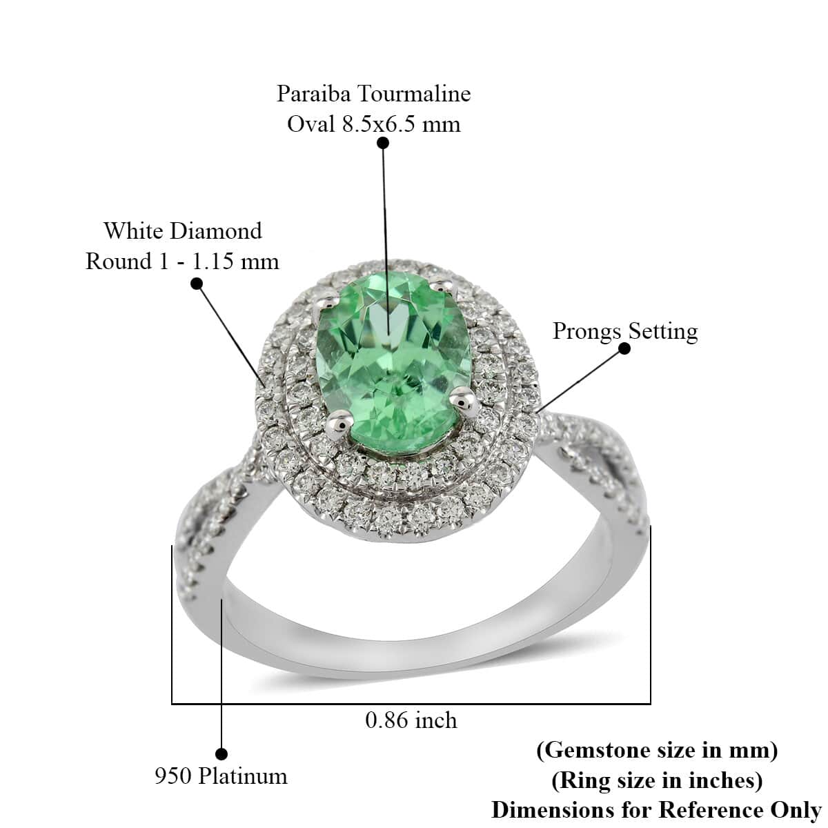 RHAPSODY 950 Platinum AAAA Paraiba Tourmaline and Diamond E-F VS Double Halo Ring (Size 7.0) 6 Grams 2.00 ctw image number 4