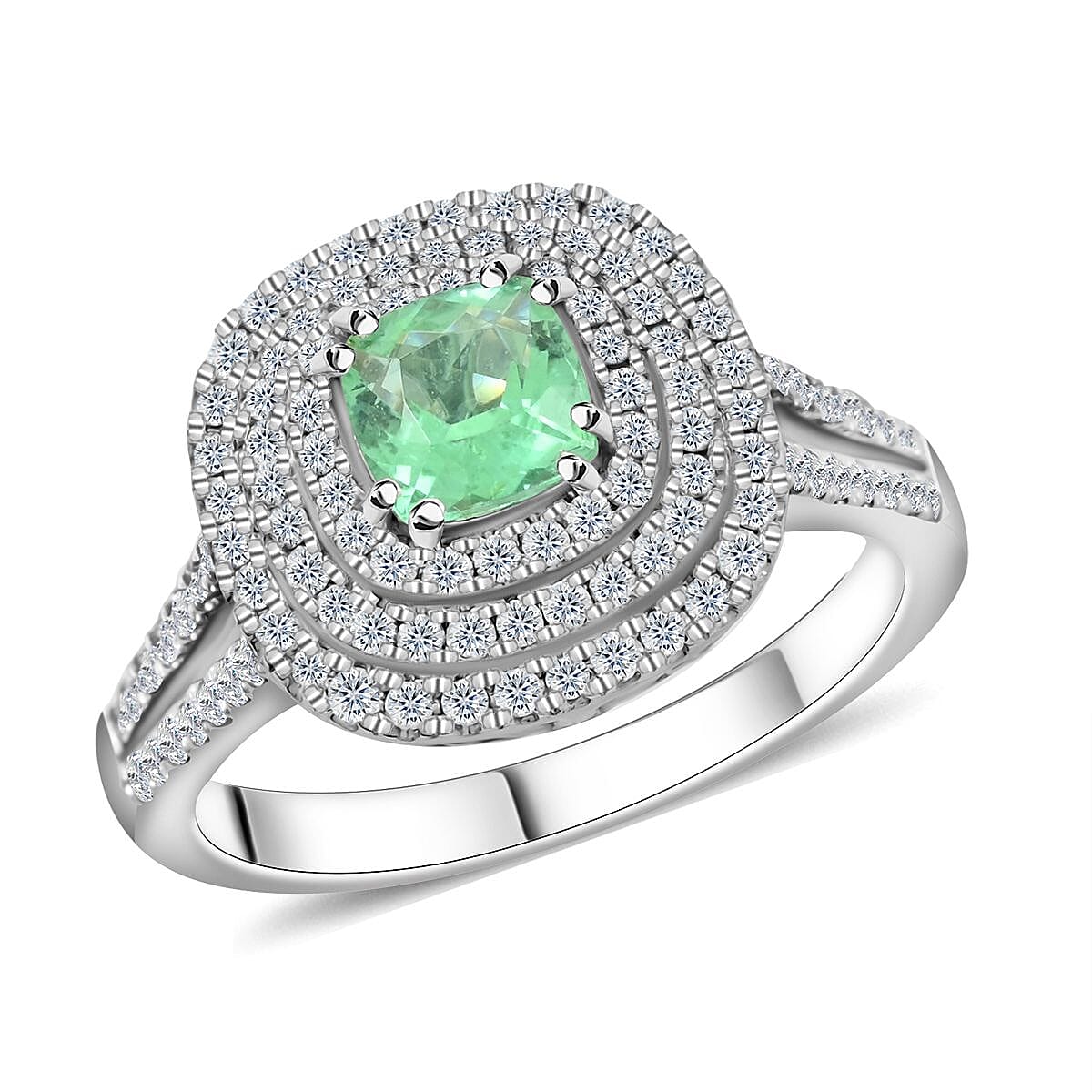 One Of A Kind Certified & Appraised Rhapsody 950 Platinum AAAA Paraiba Tourmaline and E-F VS Diamond Ring (Size 7.0) 6 Grams 1.15 ctw