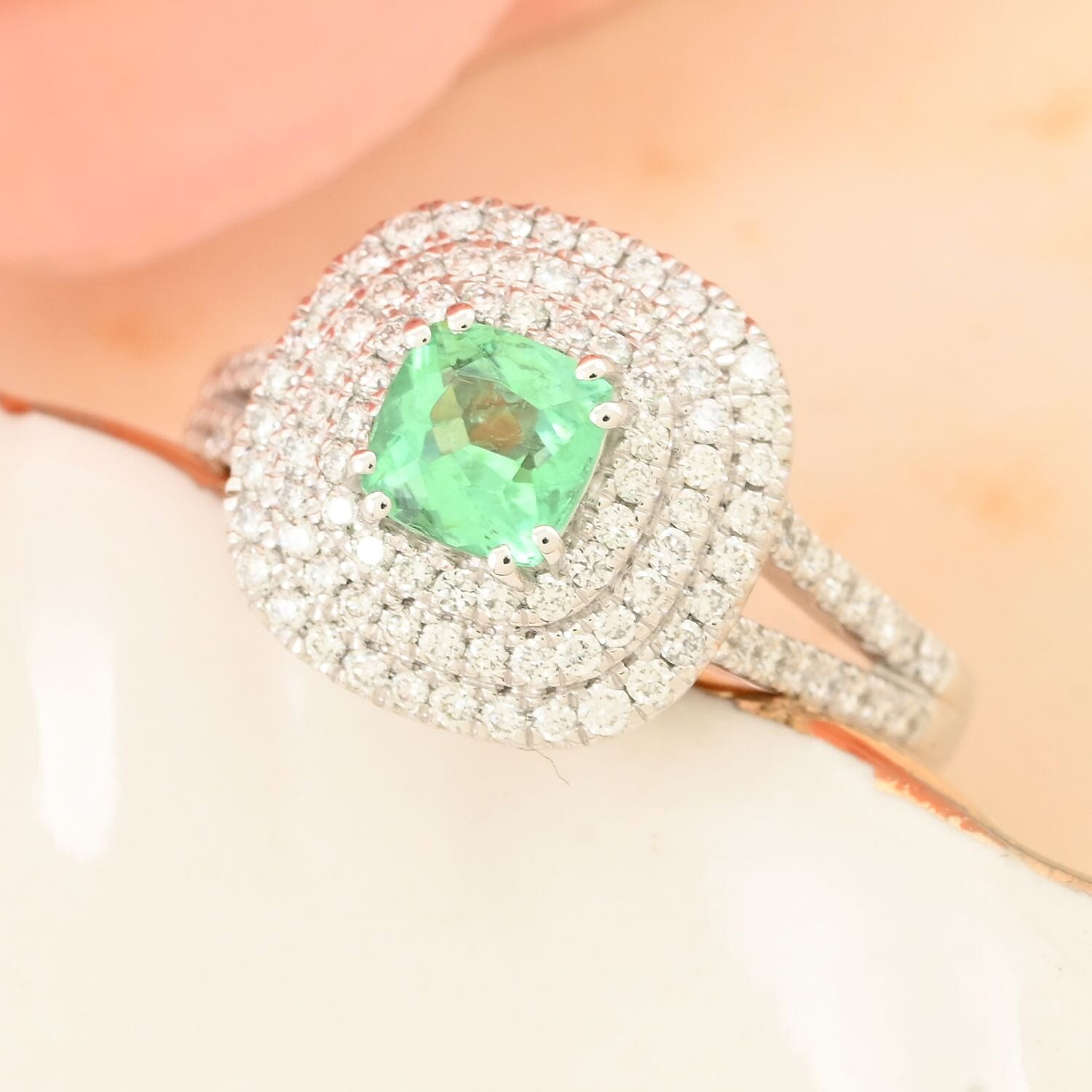 One Of A Kind Certified & Appraised Rhapsody 950 Platinum AAAA Paraiba Tourmaline and E-F VS Diamond Ring (Size 7.0) 6 Grams 1.15 ctw