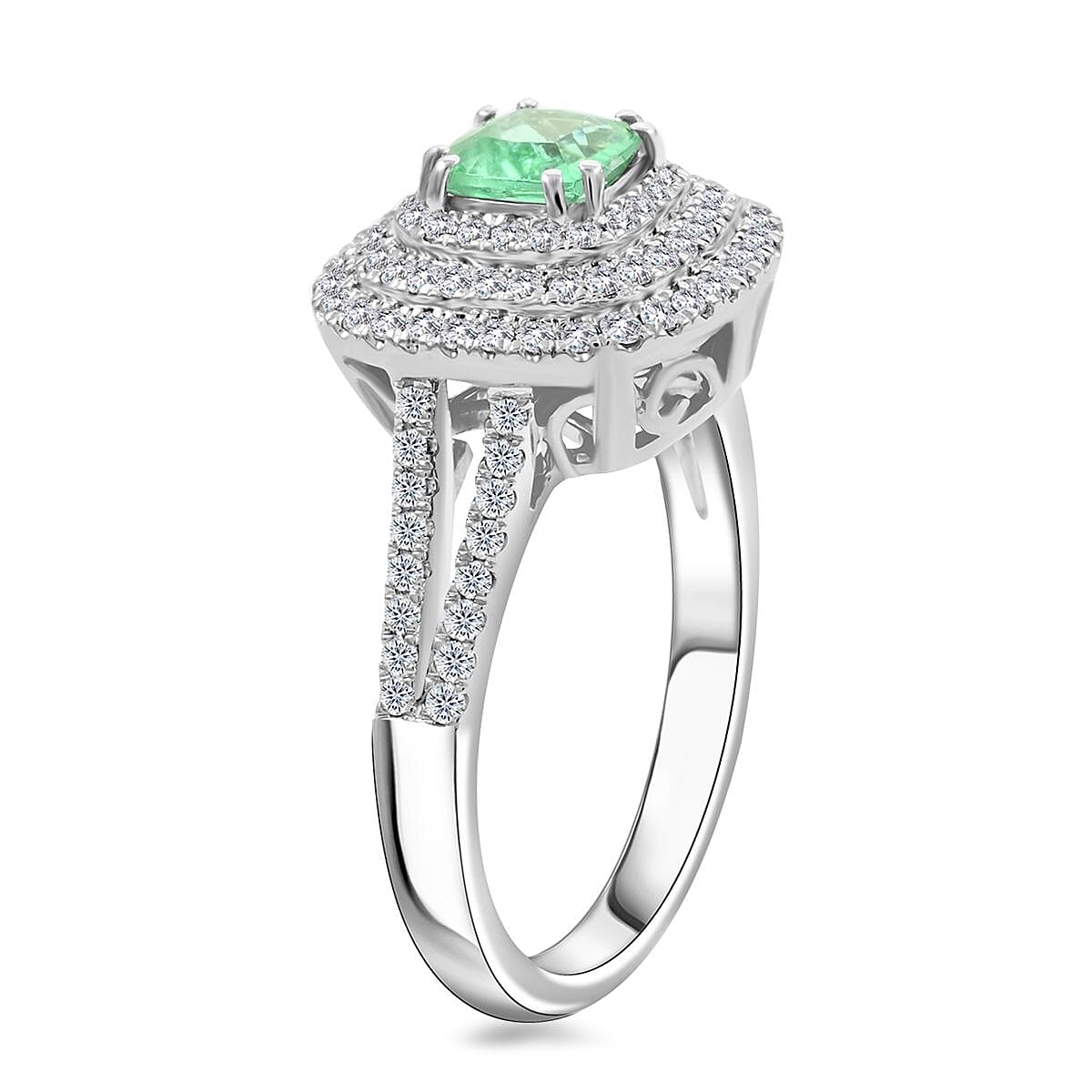 One Of A Kind Certified & Appraised Rhapsody 950 Platinum AAAA Paraiba Tourmaline and E-F VS Diamond Ring (Size 7.0) 6 Grams 1.15 ctw