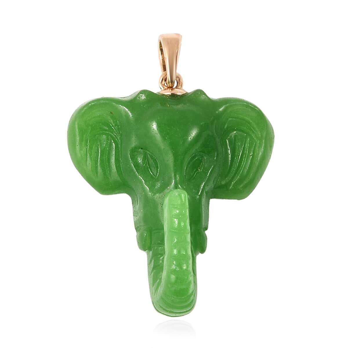 LUXORO 10K Yellow Gold Green Jade (D) Carved Elephant Positivity Pendant 16.75 ctw image number 0