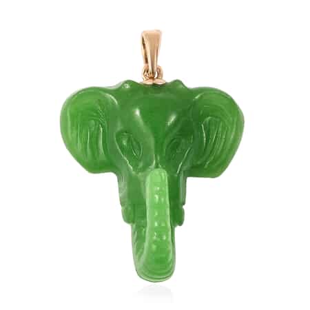 LUXORO 10K Yellow Gold Green Jade (D) Carved Elephant Positivity Pendant 16.75 ctw image number 0