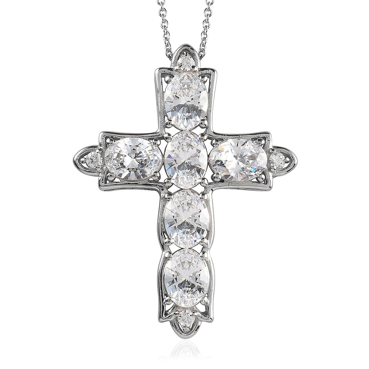 Lustro Stella Made with Finest CZ Cross Pendant Necklace 20 Inches in Platinum Over Sterling Silver 11.00 ctw