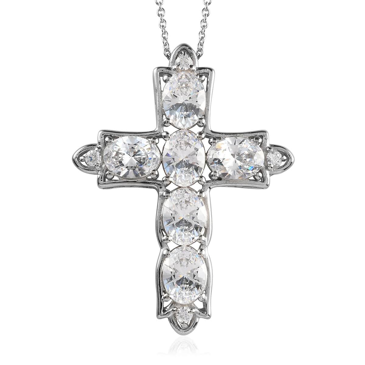 Lustro Stella Made with Finest CZ Cross Pendant Necklace 20 Inches in Platinum Over Sterling Silver 11.00 ctw image number 0