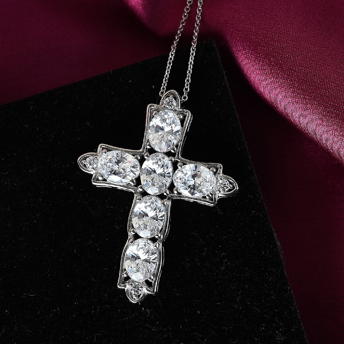 Lustro Stella Made with Finest CZ Cross Pendant Necklace 20 Inches in Platinum Over Sterling Silver 11.00 ctw
