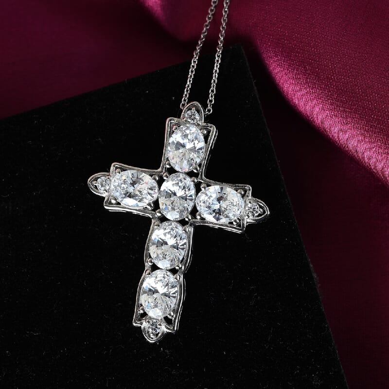 Lustro Stella Made with Finest CZ Cross Pendant Necklace 20 Inches in Platinum Over Sterling Silver 11.00 ctw