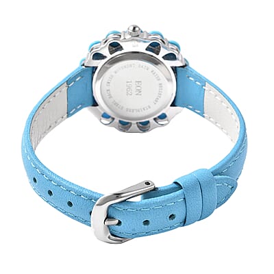 Eon 1962 Sleeping Beauty Turquoise Swiss Movement Water Resistant Sterling Silver Watch in Blue Leather Band and Stainless Steel Back 7.20 ctw