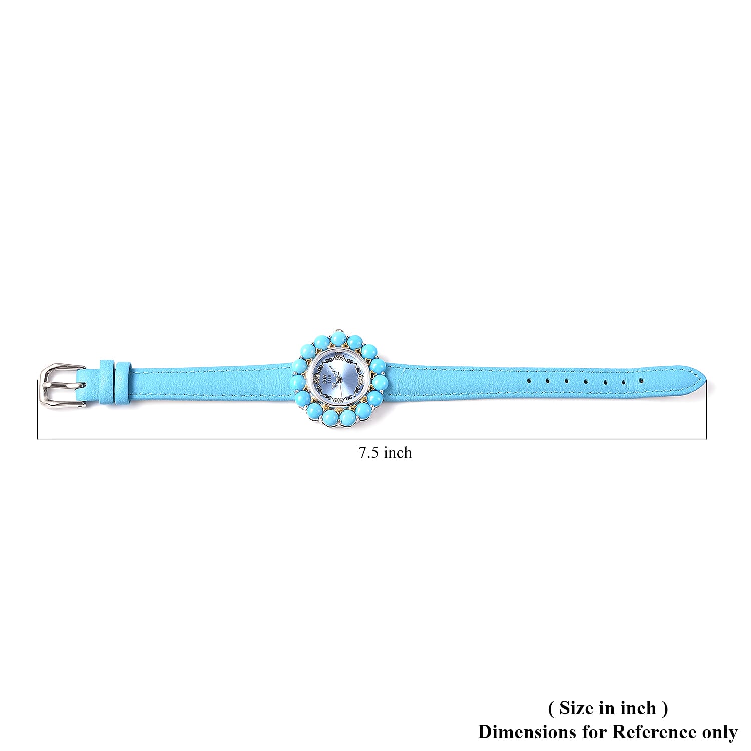 Eon 1962 Sleeping Beauty Turquoise Swiss Movement Water Resistant Sterling Silver Watch in Blue Leather Band and Stainless Steel Back 7.20 ctw