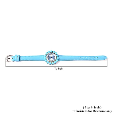 Eon 1962 Sleeping Beauty Turquoise Swiss Movement Water Resistant Sterling Silver Watch in Blue Leather Band and Stainless Steel Back 7.20 ctw