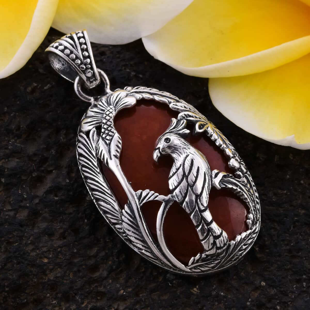 Bali Legacy Red Jade (D) Kokatu Pendant in Sterling Silver 24.00 ctw image number 1