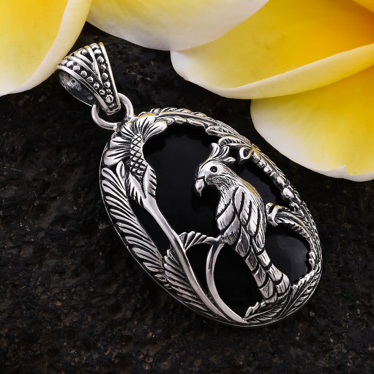 Bali Legacy Black Jade (D) Kokatu Pendant in Sterling Silver 8 Grams 24.00 ctw image number 1