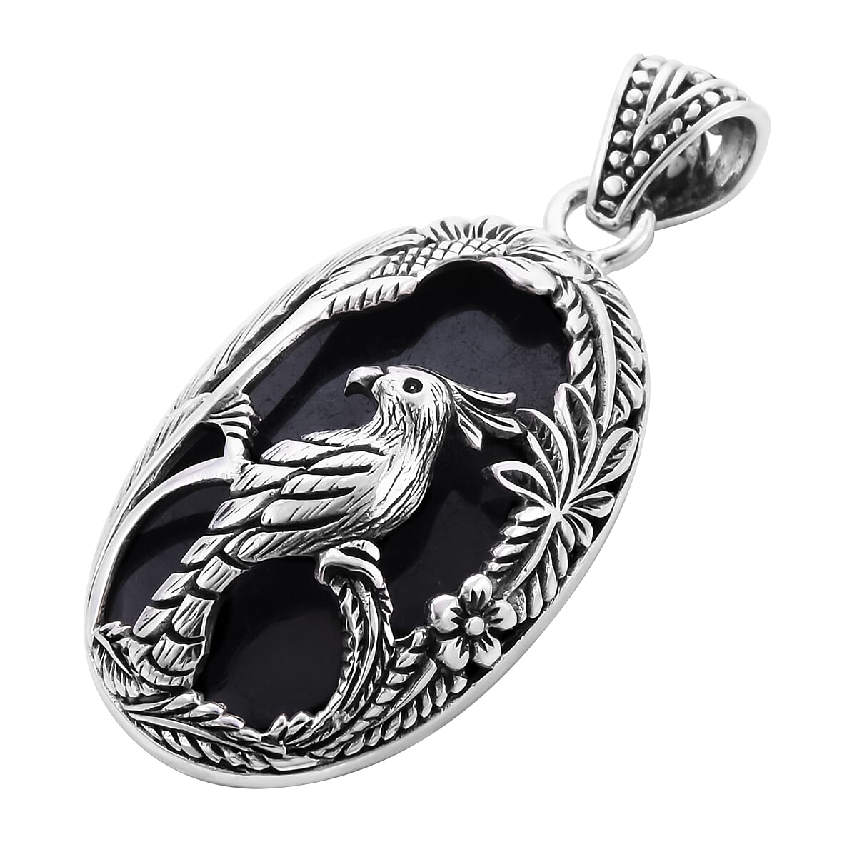 Bali Legacy Black Jade (D) Kokatu Pendant in Sterling Silver 8 Grams 24.00 ctw image number 2