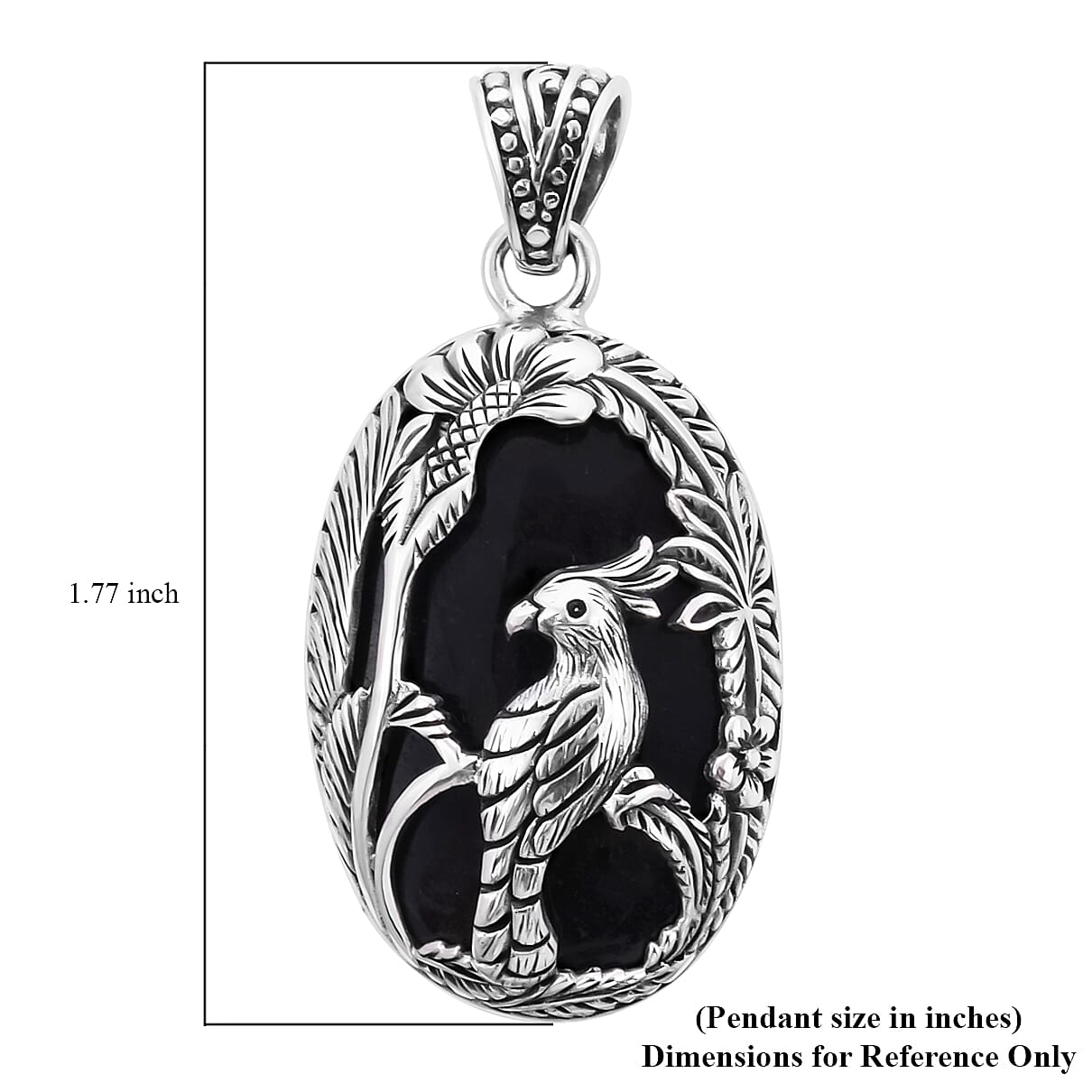 Bali Legacy Black Jade (D) Kokatu Pendant in Sterling Silver 8 Grams 24.00 ctw image number 4