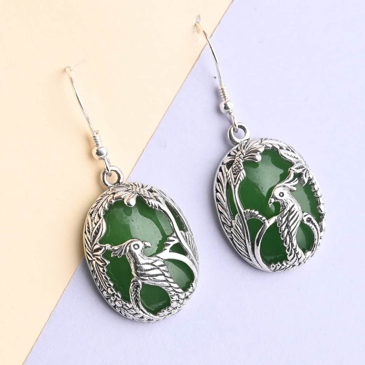 Bali Legacy Green Jade (D) Kokatu Earrings in Sterling Silver 20.00 ctw image number 1