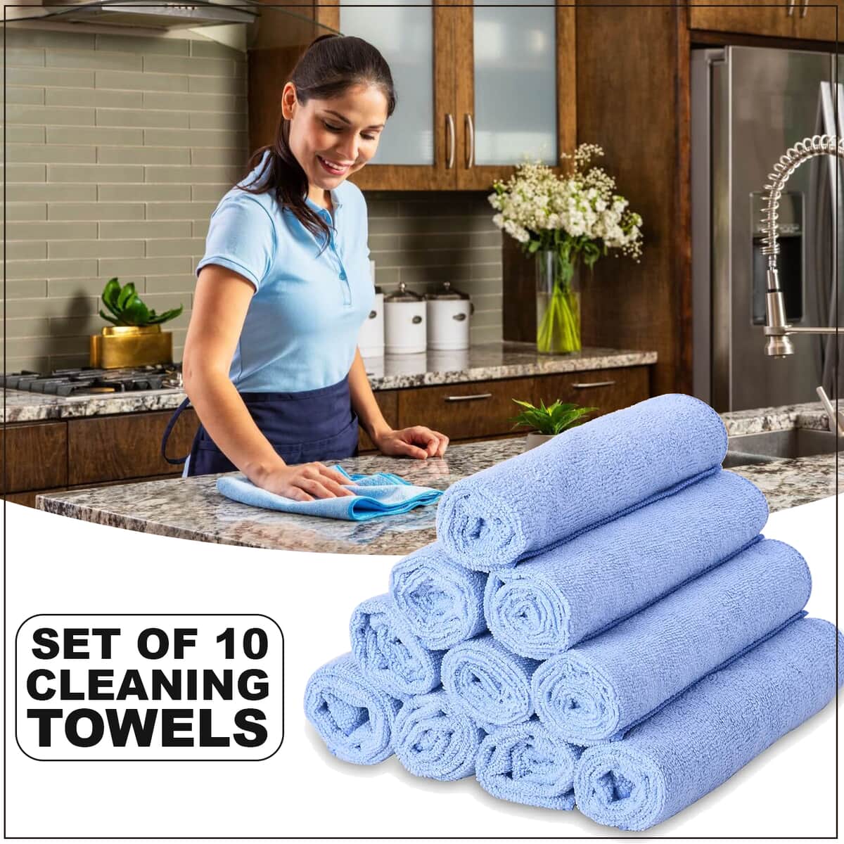 Homesmart Set of 10 Blue 85% Polyester and 15% Polyamide Cleaning Towels image number 1