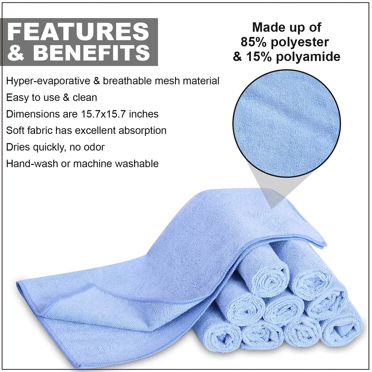 Homesmart Set of 10 Blue 85% Polyester and 15% Polyamide Cleaning Towels image number 2