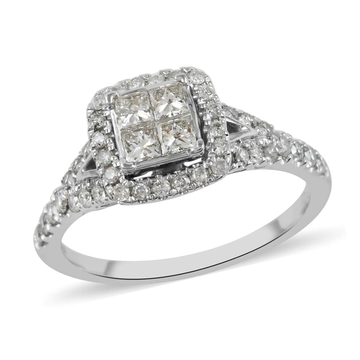 14K White Gold G-H I1 Diamond Ring (Size 7.0) 4.20 Grams 0.90 ctw image number 0